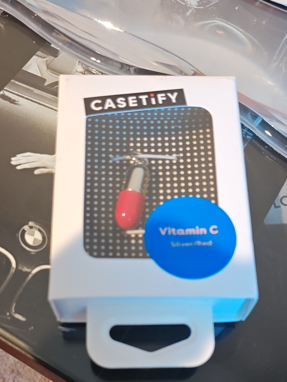CASETiFY Red & Silver Vitamin C Capsule AirTag Holder Charm For Phone Case